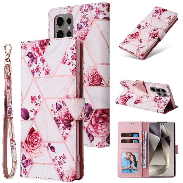 Custodia in pelle con cuciture effetto marmo bronzato per Samsung Galaxy S25+