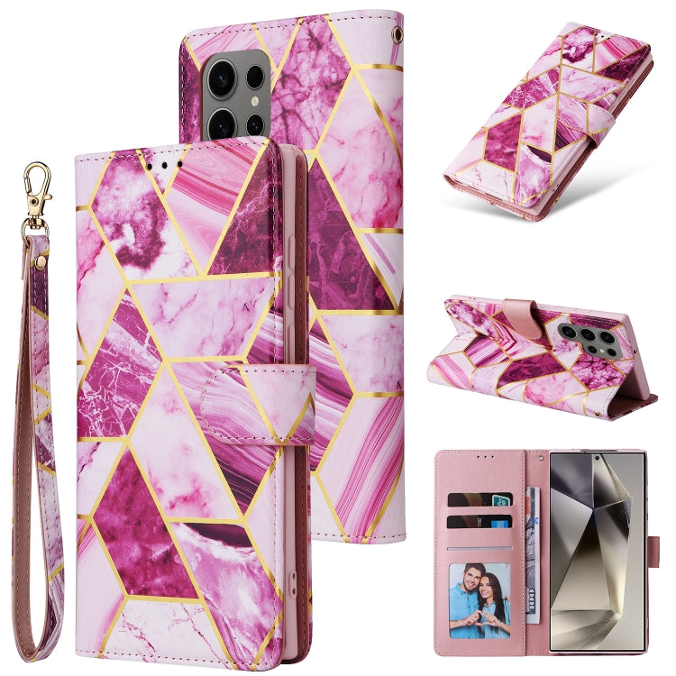 Custodia in pelle con cuciture effetto marmo bronzato per Samsung Galaxy S25+