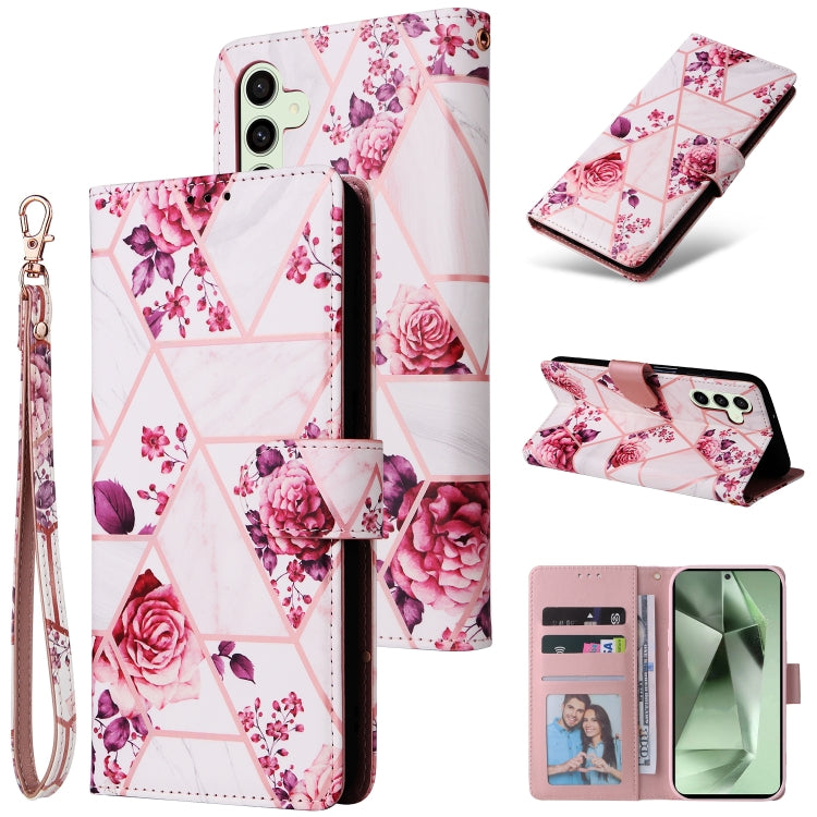 Custodia in pelle con cuciture effetto marmo bronzato per Samsung Galaxy S25+