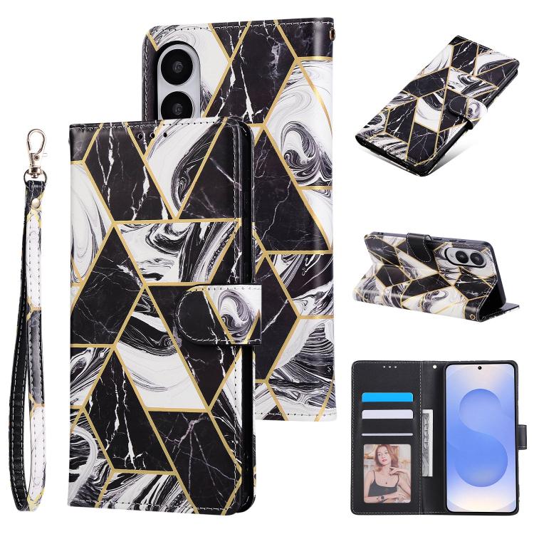 Custodia in pelle con cuciture effetto marmo per Samsung Galaxy S26+ 5G e