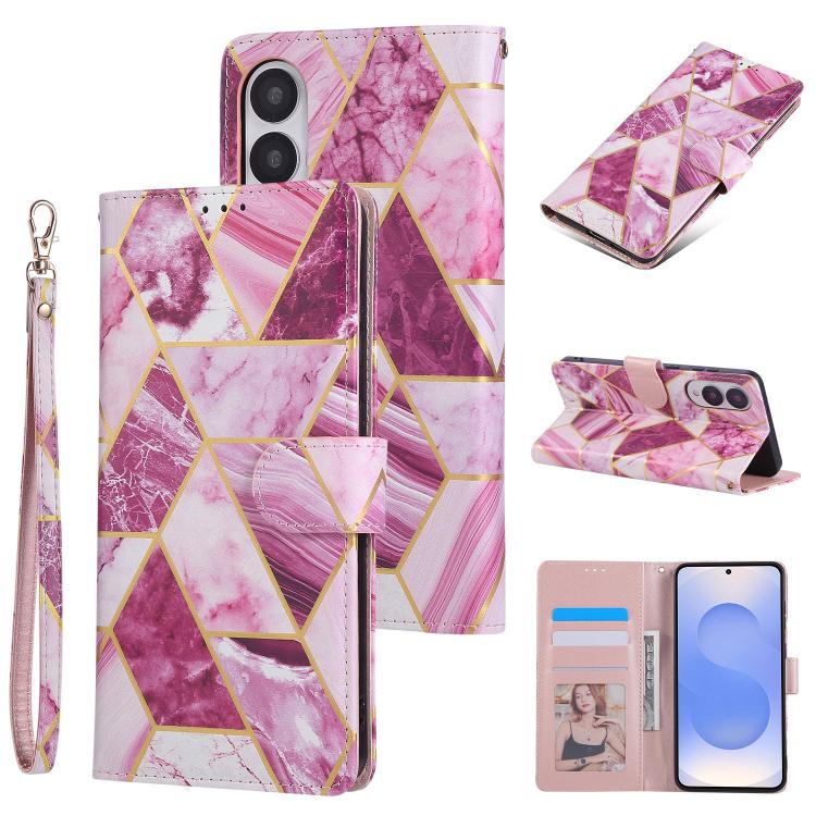 Custodia in pelle con cuciture effetto marmo per Samsung Galaxy S26+ 5G e