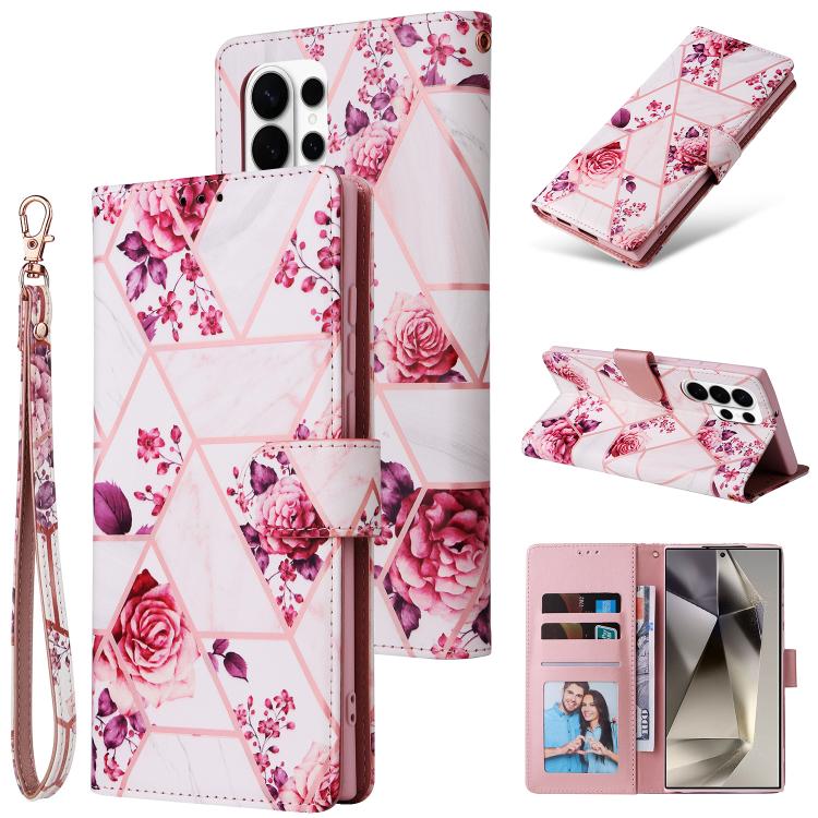 Custodia in pelle con cuciture effetto marmo per Samsung Galaxy S26+ 5G e