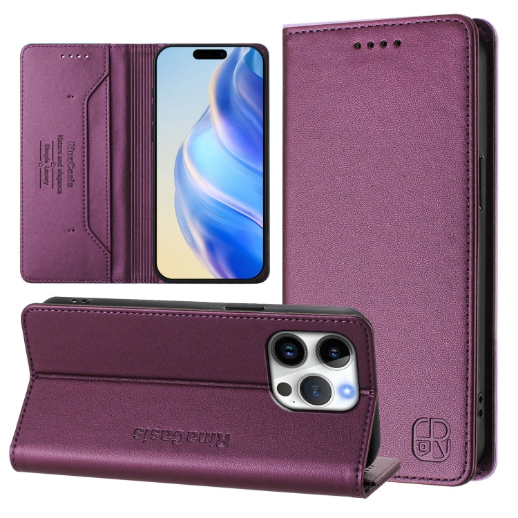 RC01 Custodia per telefono in pelle RFID con ventosa magnetica a doppia piega, For iPhone 16 Pro, For iPhone 16 Plus, For iPhone 16