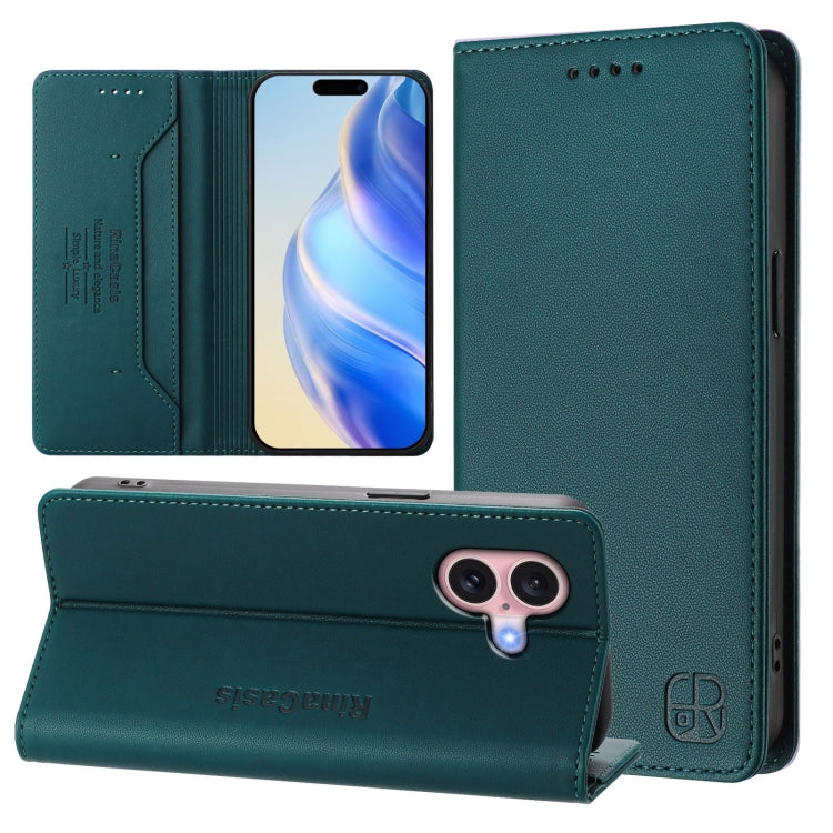 RC01 Custodia per telefono in pelle RFID con ventosa magnetica a doppia piega, For iPhone 16 Pro, For iPhone 16 Plus, For iPhone 16