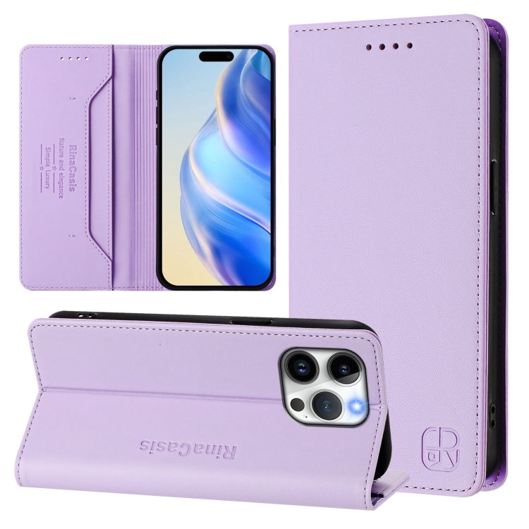 RC01 Custodia per telefono in pelle RFID con ventosa magnetica a doppia piega, For iPhone 15 Pro Max, For iPhone 15 Pro, For iPhone 15 Plus