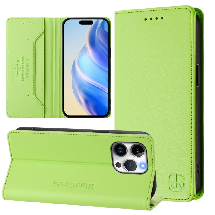 RC01 Custodia per telefono in pelle RFID con ventosa magnetica a doppia piega, For iPhone 15 Pro Max, For iPhone 15 Pro, For iPhone 15 Plus