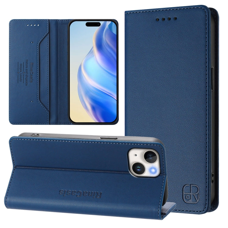 RC01 Custodia per telefono in pelle RFID con ventosa magnetica a doppia piega, For iPhone 15 Pro Max, For iPhone 15 Pro, For iPhone 15 Plus