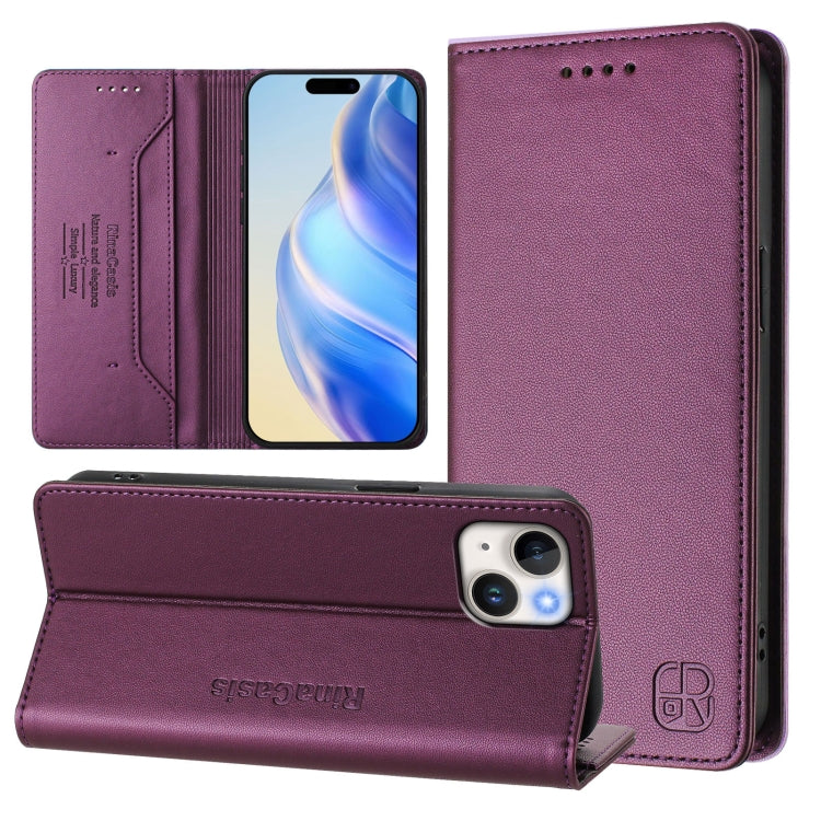 RC01 Custodia per telefono in pelle RFID con ventosa magnetica a doppia piega, For iPhone 15, For iPhone 14 Plus, For iPhone 14 / 13