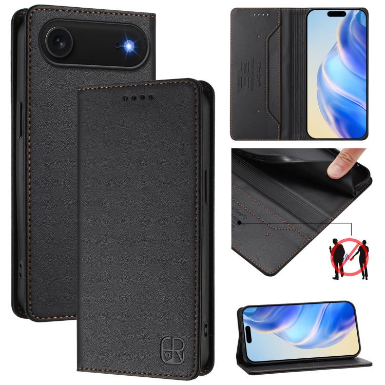 RC01 Custodia per telefono in pelle RFID con ventosa magnetica a doppia piega, For iPhone 17, For iPhone Air, For iPhone 16 Pro Max