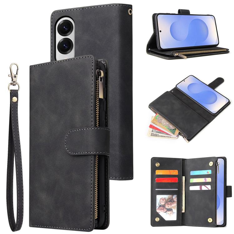 Portafoglio multifunzionale con cerniera smerigliata in pelle per telefono, For Galaxy S25 FE 5G, For Galaxy S25 Edge 5G, For Galaxy S25 5G, For Galaxy S25+ 5G