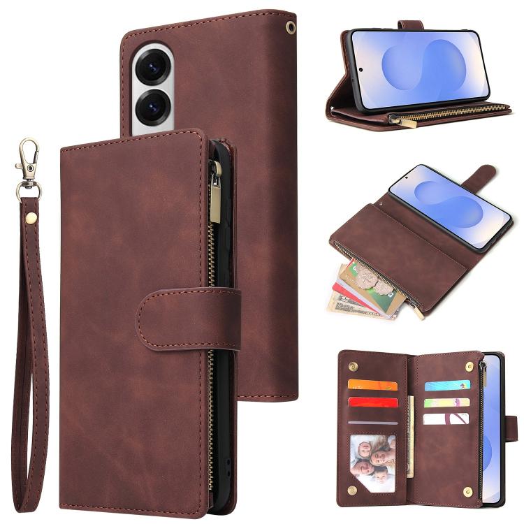 Portafoglio multifunzionale con cerniera smerigliata in pelle per telefono, For Galaxy S25 FE 5G, For Galaxy S25 Edge 5G, For Galaxy S25 5G, For Galaxy S25+ 5G