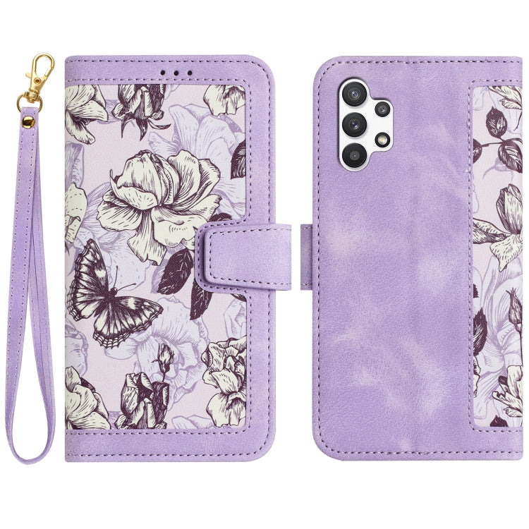 Custodia in pelle con motivo floreale e cordino per Samsung Galaxy A33 A13 A22