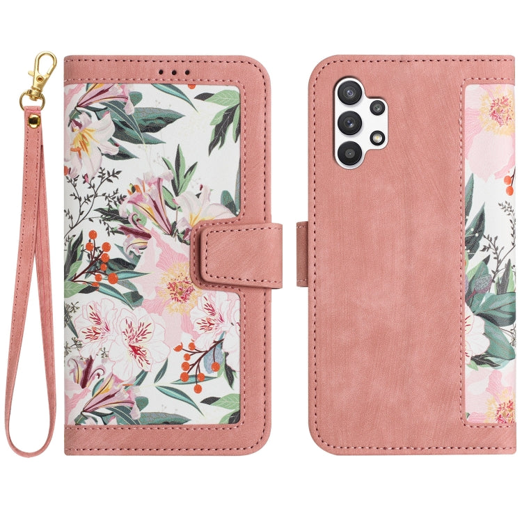 Custodia in pelle con motivo floreale e cordino per Samsung Galaxy A33 A13 A22
