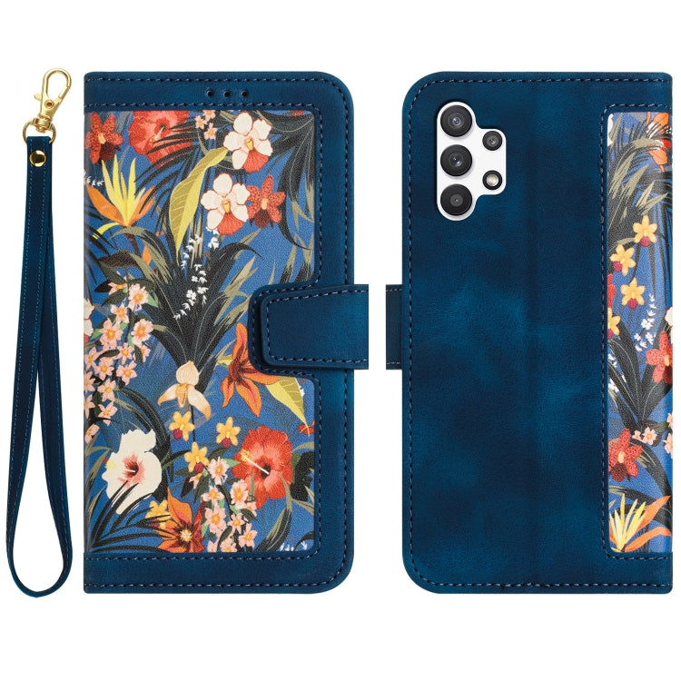 Custodia in pelle con motivo floreale e cordino per Samsung Galaxy A33 A13 A22