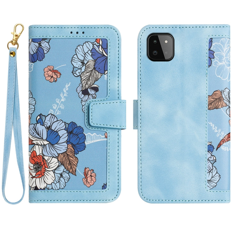 Custodia in pelle con motivo floreale e cordino per Samsung Galaxy A33 A13 A22