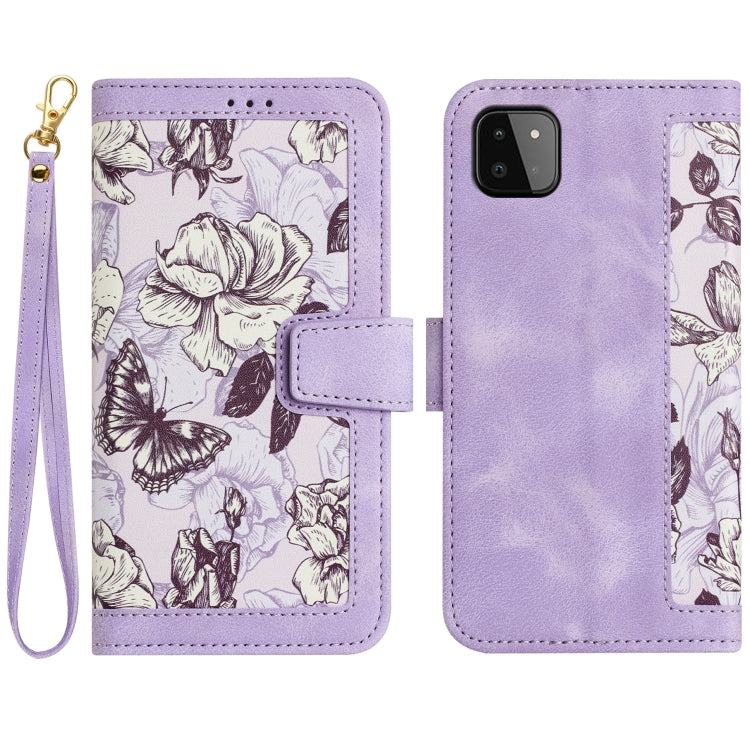 Custodia in pelle con motivo floreale e cordino per Samsung Galaxy A33 A13 A22