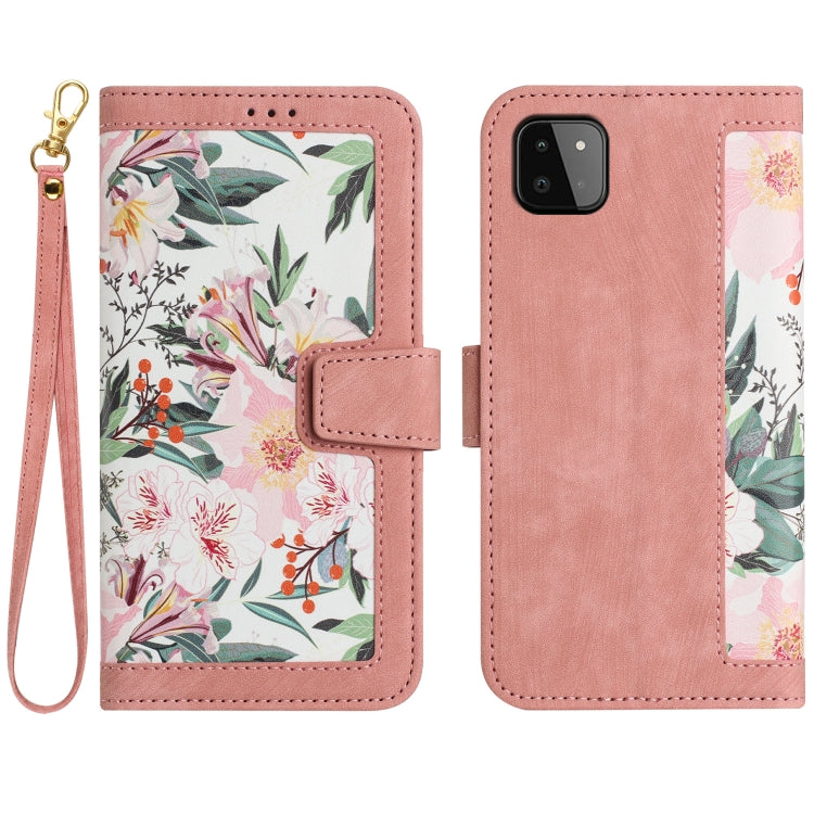 Custodia in pelle con motivo floreale e cordino per Samsung Galaxy A33 A13 A22