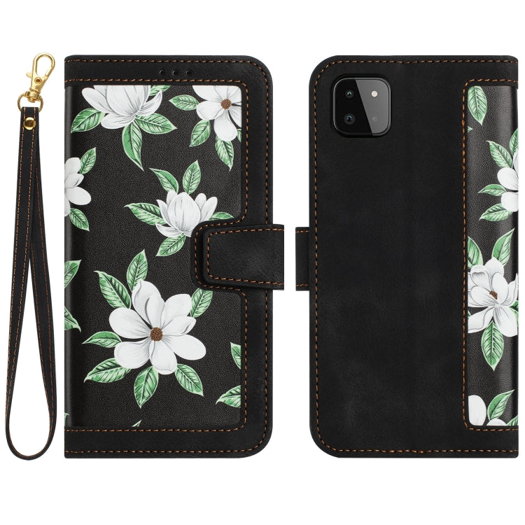 Custodia in pelle con motivo floreale e cordino per Samsung Galaxy A33 A13 A22