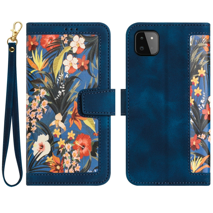 Custodia in pelle con motivo floreale e cordino per Samsung Galaxy A33 A13 A22