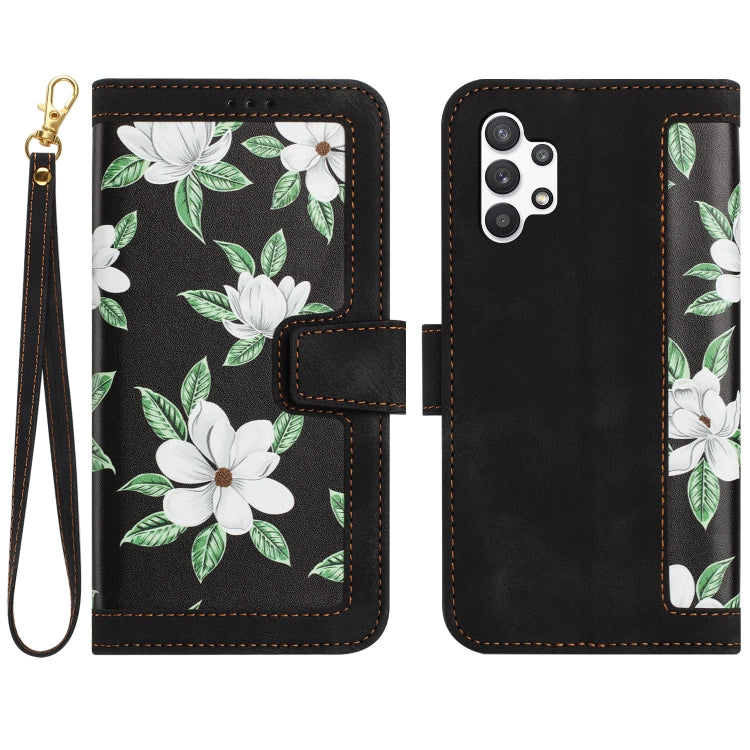 Custodia in pelle con motivo floreale e cordino per Samsung Galaxy A52 5G e A32