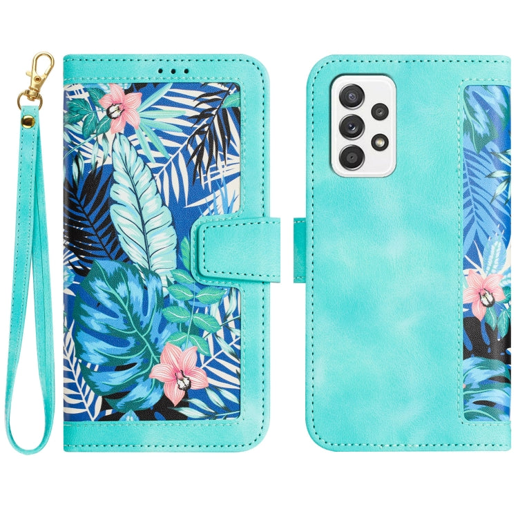 Custodia in pelle con motivo floreale e cordino per Samsung Galaxy A33 A13 A22