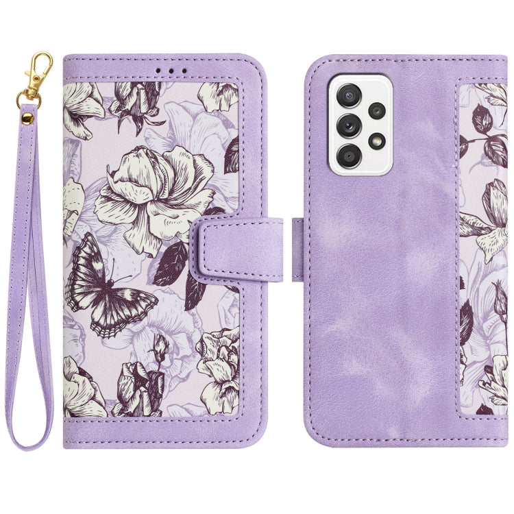 Custodia in pelle con motivo floreale e cordino per Samsung Galaxy A33 A13 A22