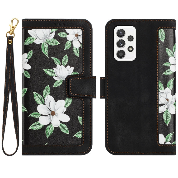 Custodia in pelle con motivo floreale e cordino per Samsung Galaxy A33 A13 A22