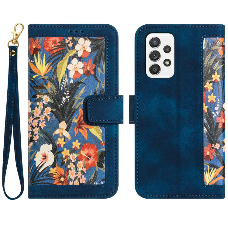 Custodia in pelle con motivo floreale e cordino per Samsung Galaxy A33 A13 A22