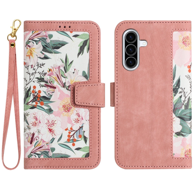 Custodia in pelle con motivo floreale e cordino per Samsung Galaxy A26 5G, A36