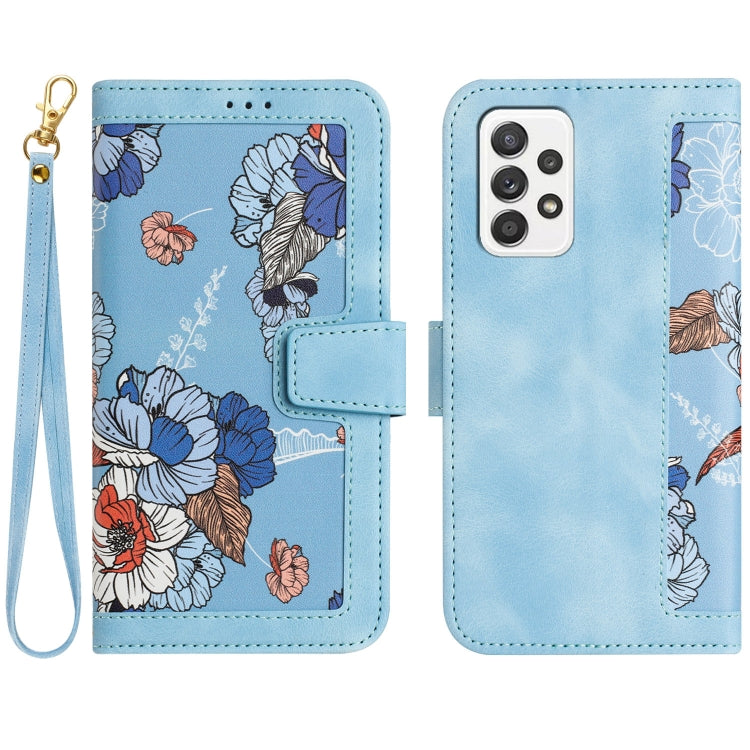 Custodia in pelle con motivo floreale e cordino per Samsung Galaxy A33 A13 A22