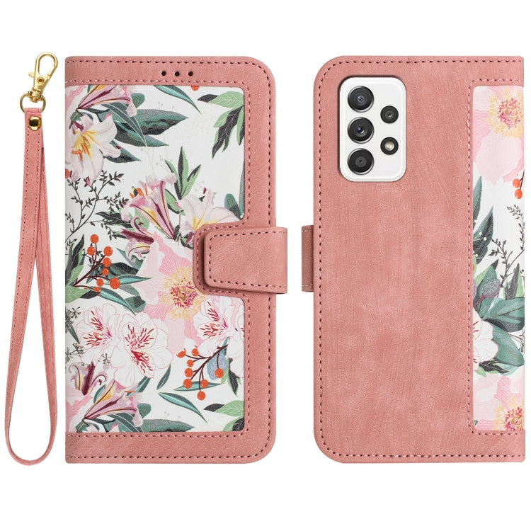 Custodia in pelle con motivo floreale e cordino per Samsung Galaxy A33 A13 A22