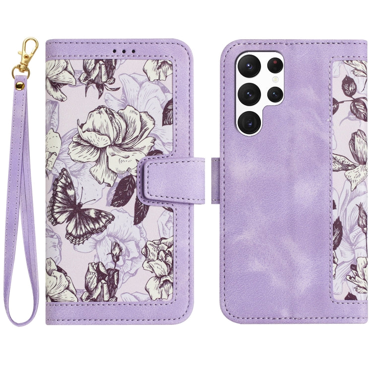 Custodia per telefono in pelle con motivo floreale e cordino, For Samsung Galaxy S25 Ultra 5G, For Samsung Galaxy S24 FE 5G, For Samsung Galaxy S24 Ultra 5G, For Samsung Galaxy S24+ 5G