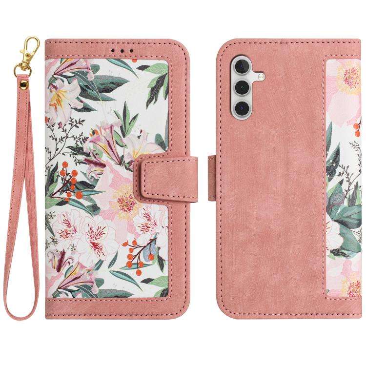 Custodia in pelle con motivo floreale e cordino per Samsung Galaxy S26 FE, S25
