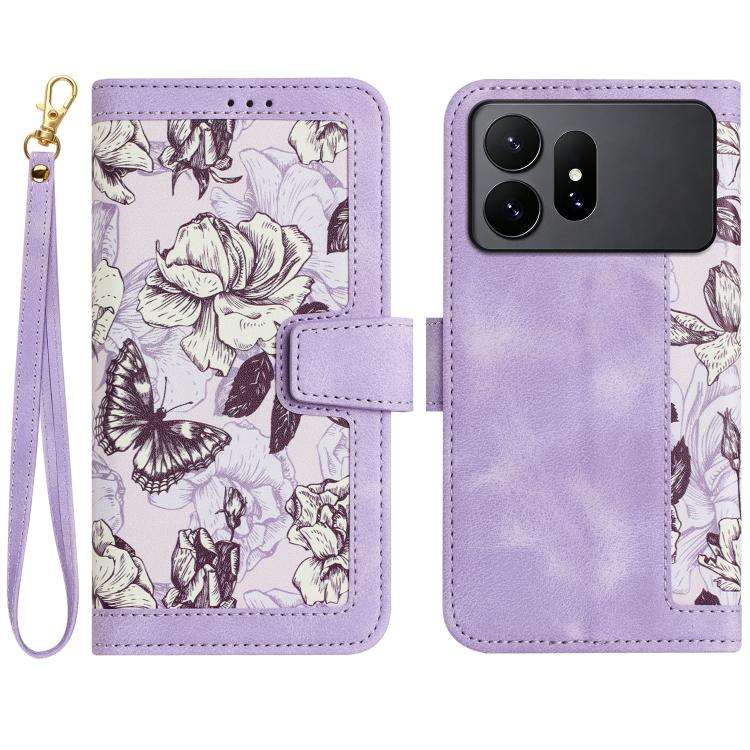 Custodia in pelle con motivo floreale e cordino per Samsung Galaxy S26 FE, S25