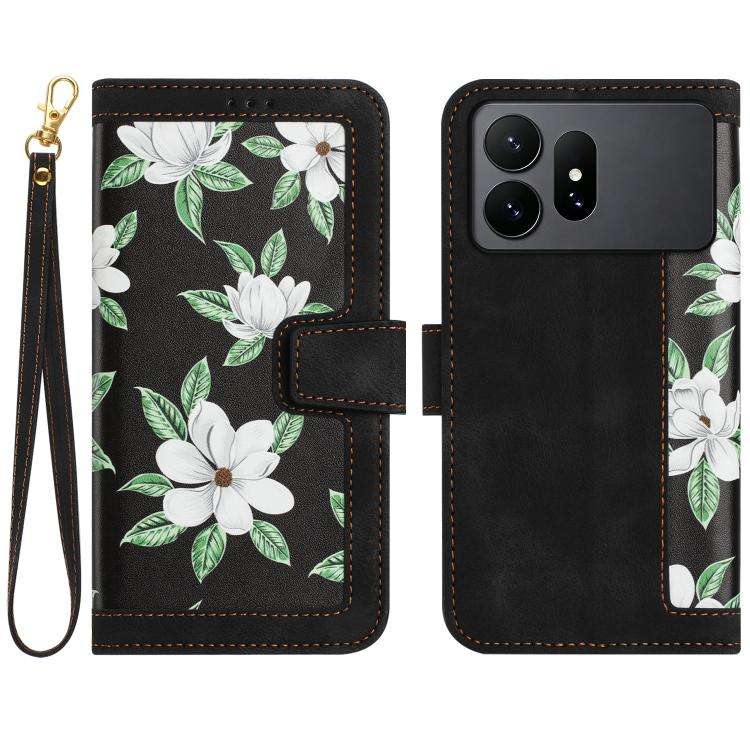 Custodia in pelle con motivo floreale e cordino per Samsung Galaxy S26 FE, S25