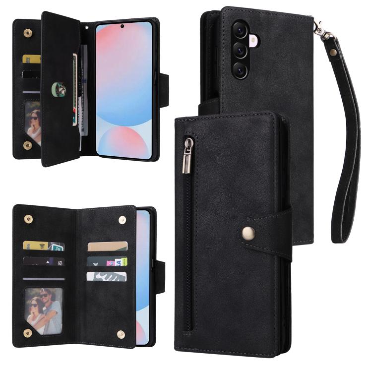 Custodia in pelle a tre pieghe con fibbia a rivetto per Galaxy A27, A56, A26 e