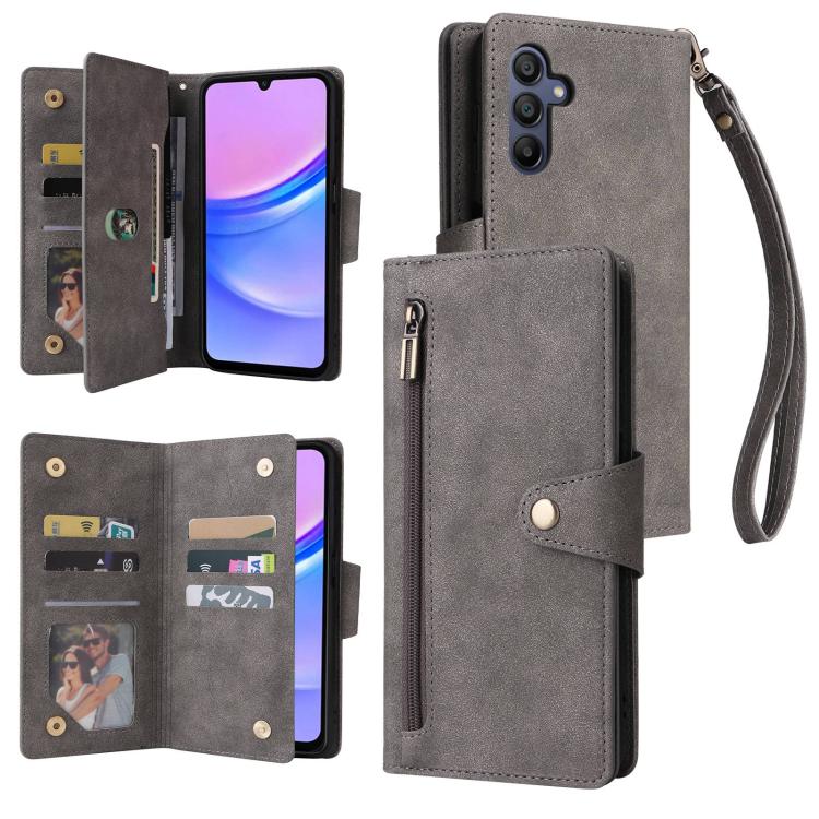 Custodia in pelle a tre pieghe con fibbia a rivetto per Galaxy A27, A56, A26 e