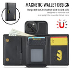DG.MING M6 Series RFID Tri-fold Card Bag Custodia per telefono in pelle rimovibile, For iPhone 15, For iPhone 14 Plus, For iPhone 14, For iPhone 14 Pro