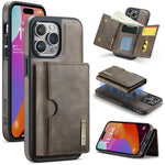 DG.MING M6 Series RFID Tri-fold Card Bag Custodia per telefono in pelle rimovibile, For iPhone 15, For iPhone 14 Plus, For iPhone 14, For iPhone 14 Pro
