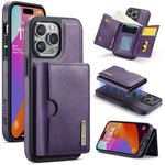 DG.MING M6 Series RFID Tri-fold Card Bag Custodia per telefono in pelle rimovibile, For iPhone 15, For iPhone 14 Plus, For iPhone 14, For iPhone 14 Pro
