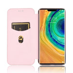 Custodia flip magnetica in fibra di carbonio con slot per schede per Huawei Mate
