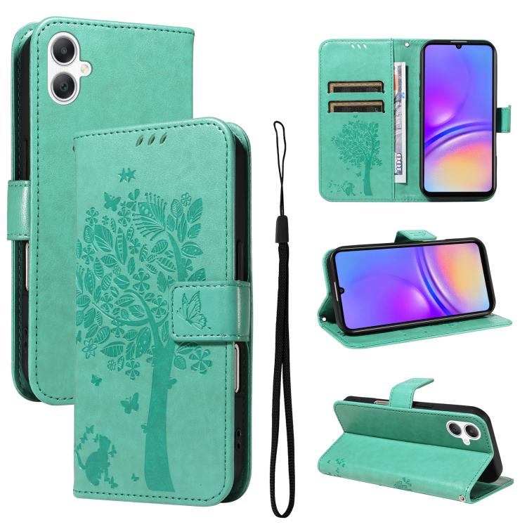 Custodia in pelle con motivo albero e gatto per Samsung Galaxy A36 5G e A06 5G