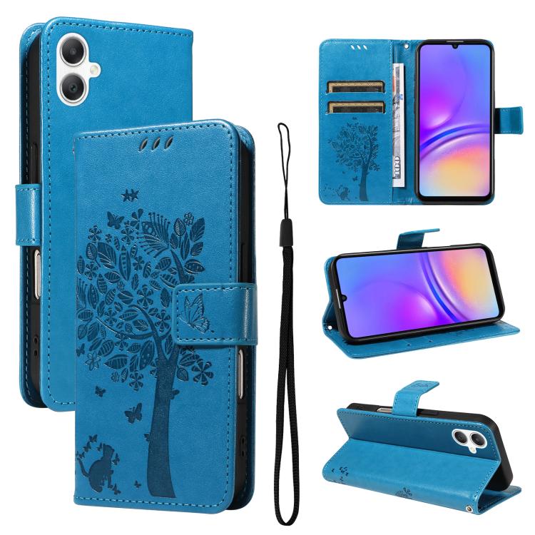 Custodia in pelle con motivo albero e gatto per Samsung Galaxy A36 5G e A06 5G