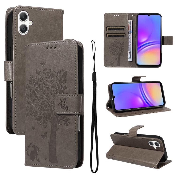 Custodia in pelle con motivo albero e gatto per Samsung Galaxy A36 5G e A06 5G