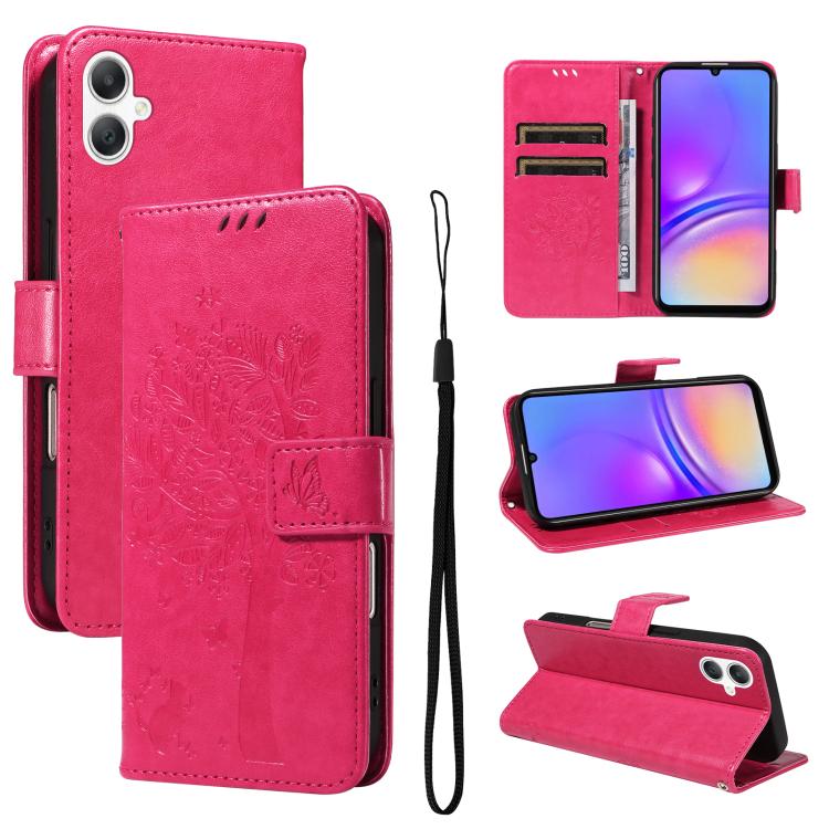 Custodia in pelle con motivo albero e gatto per Samsung Galaxy A36 5G e A06 5G
