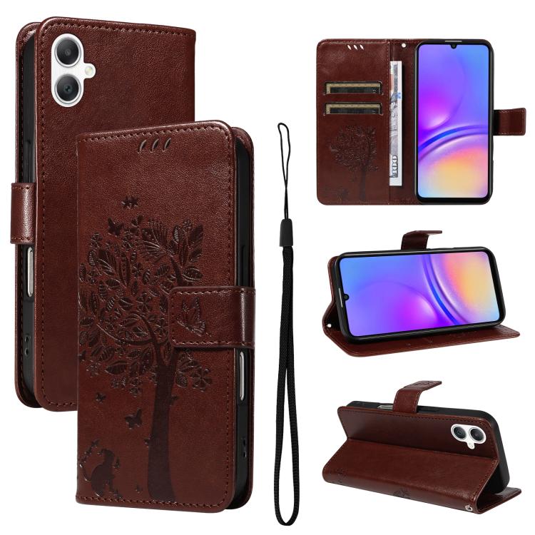 Custodia in pelle con motivo albero e gatto per Samsung Galaxy A36 5G e A06 5G