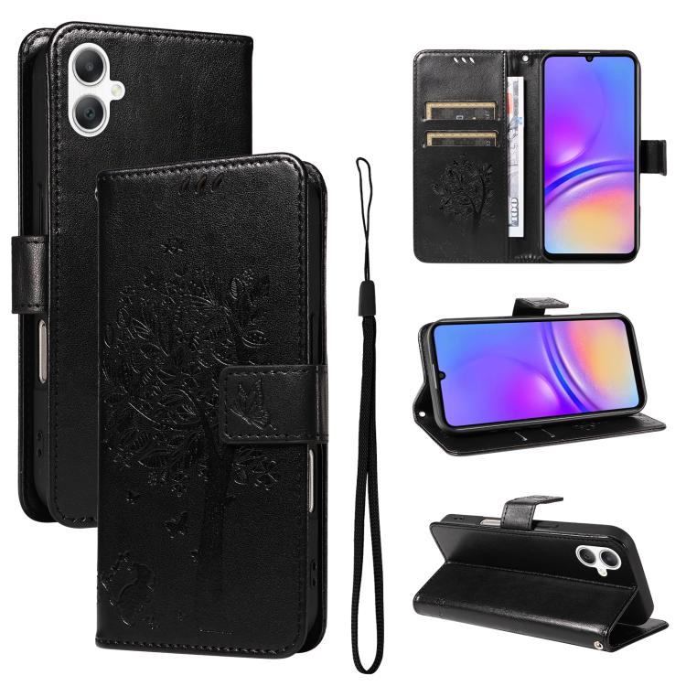 Custodia in pelle con motivo albero e gatto per Samsung Galaxy A36 5G e A06 5G