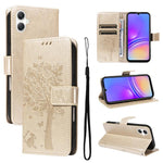 Custodia in pelle con motivo albero e gatto per Samsung Galaxy A36 5G e A06 5G