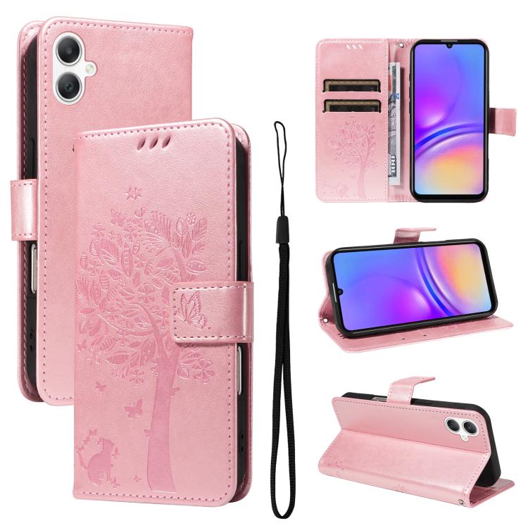 Custodia in pelle con motivo albero e gatto per Samsung Galaxy A36 5G e A06 5G