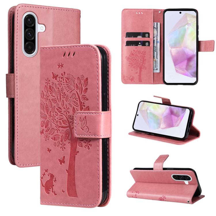 Custodia in pelle con motivo albero e gatto per Samsung Galaxy A36 5G e A06 5G